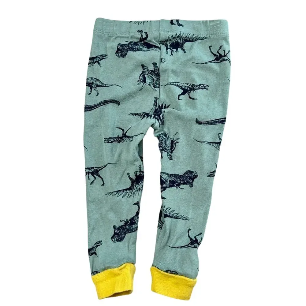 Wonder Nation Green Yellow Dinosaur Cotton Knit‎ Pajama Set 18 months Babycore